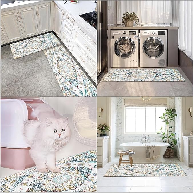 Arttown Boho Anti-Fatigue Kitchen Rug Set of 2 Cushioned Floor Standing Mat Waterproof Non-Slip Mat and PVC Ergonomic Comfort Foam Rug