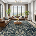 Dark Large 10x14 Area Rugs, Washable Non Slip Big Rug for Living Room Bedroom, Distressed Medallion Vintage Big Carpet Rugs for Dinig Room Family Rooms, Low Pile Thin, Midnight/Multi