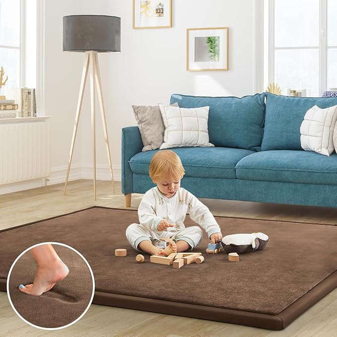 Baby Play Mat for Floor Nursery Rug Muscle Mat Area Rug Playroom Rug 65"x50" Playpen Mat Memory Foam 1.3" Thick Crawling Mat for Babies,Toddlers, Infants, Kids,Chestnut