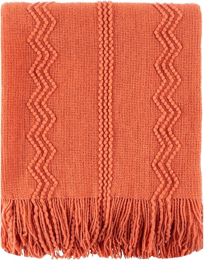 BATTILO HOME Orange Fall Throw Blanket for Couch Sofa, Knitted Decorative Blankets Throws Halloween Throw Blanket Fall Decorations Home Decor (Salmon, 50"x60")