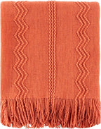 BATTILO HOME Orange Fall Throw Blanket for Couch Sofa, Knitted Decorative Blankets Throws Halloween Throw Blanket Fall Decorations Home Decor (Salmon, 50"x60")