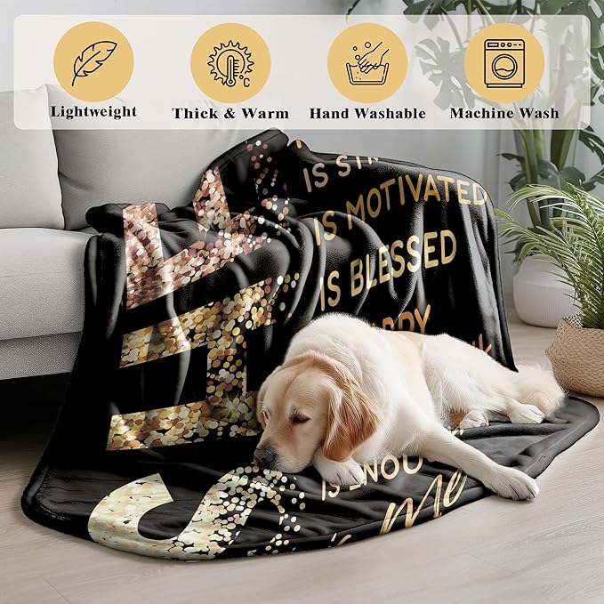 Black Inspirational Blanket, She is Confident Motivational Black Women Throw Blankets Gifts for Bed Couch Girly Room Bedroom Dorm Home Decor, Inspirational Gifts for Women, 50x60 Inches