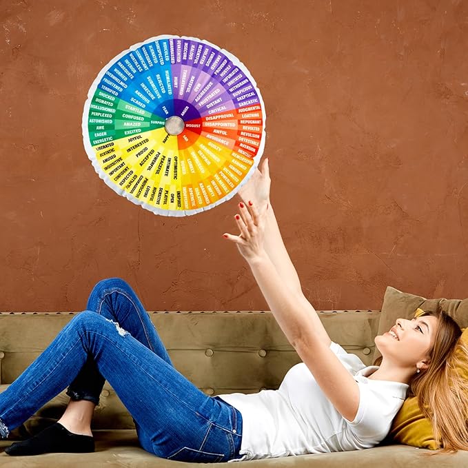 party greeting Wheel of Emotions Feelings Pillow Round Velvet Feelings Wheel Emotion Throw Pillow Circle Seating Floor Cushion for Office Home Room Sofa Decor Counselor Physical Therapist Gift Rainbow