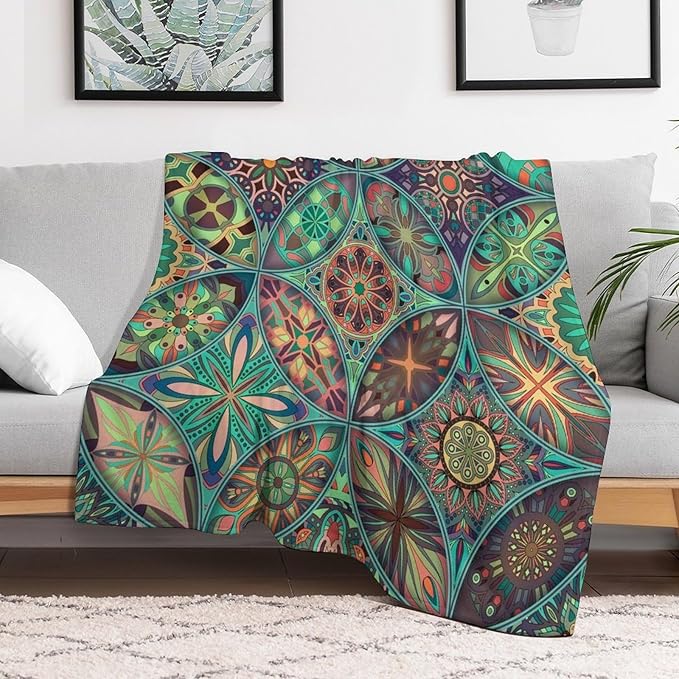 Vintage Mandala Throw Blanket Bohemian Boho Colorful Blanket for Sofa Bed Couch Chair Or Dorm 70"x80"