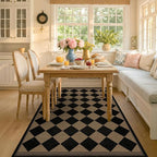 Boho Checkered Easy Jute Indoor Outdoor Rugs for Dining Room Living Room Patio 5x7, Non Skid Washable Checkered Outdoor Rug, Farmhouse Geometric Carpet for Bedroom, Backyard, Brown Diamond Décor