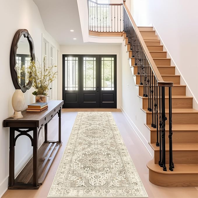 Washable Runner Rug 2.6x8 Runners for Hallways, Ultra-Thin Carpet Runners for Entryway Anti Slip Backing Runner Rugs for Kitchen Laundry Room Indoor Hallway (Ivory/Beige)