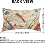 Kawani Summer Dragonfly Lumbar Pillow Covers 12X20 Inch Red Floral Flower Botanical Nature Decorative Pillow Cases Set of 2 Vintage Farmhouse Throw Pillows for Cushion Sofa Couch Outdoor