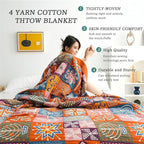 MSGKV Spring Cotton Throw Boho Blanket for Couch Bed, 80''x90'' Muslin Brathable Lightweight Travel Decor Blanket for Bedroom