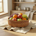 10.2” Fruit Basket, Wicker Basket Rattan Fruit Bowls, Small Decorative Bread Baskets, Handwoven Storage Basket, Natural Woven Serving Bowls Kitchen Counter Organizing Dining Room Snack Vegetable