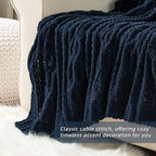 Battilo Navy BlueThrow Blanket for Couch, 51"x67", Chenille Knit Throw Blanket, Super Soft Warm Blanket, Decorative Christmas Textured Throw Blanket for Bed,Living Room