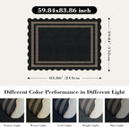 Scalloped Modern Easy Jute Carpet, 5x7 Outdoor Patio Washable Area Rug, Indoor Black Kitchen Rugs Farmhouse Neutral Non Slip Rug for Living Room Patio Entryway