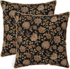 Vintage Tapestry Floral Soft Velvet Throw Pillow Covers Set of 2 Black Brown Bohemian Boho Carpet Flowers Decorative Pillow Covers 20x20 Inch Rustic Retro Rug Pillow Case For Sofa Couch Home Decor