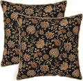 Vintage Tapestry Floral Soft Velvet Throw Pillow Covers Set of 2 Black Brown Bohemian Boho Carpet Flowers Decorative Pillow Covers 18x18 Inch Rustic Retro Rug Pillow Case For Sofa Couch Home Decor