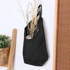 100% Linen Hanging Storage Bags Baskets 2 Pcs, Small Wall Storage Bag for Kitchen, Bedroom, RV Camper Organizer, Sewing Room, Nursery Storage, Kids Room (Black)