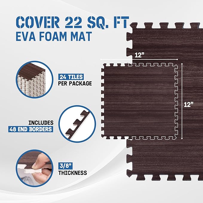 Yes4All EVA Interlocking Mats, Puzzle Floor Tiles, Foam Floor Padding with Border for Furniture, Home Space, Living Room, Garage 11,22,32 SQFT