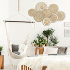 Xuhal 8 Pcs Boho Wall Basket Decor Decorative Bulrush Woven Basket Wall Decor Rustic Farmhouse Hanging Baskets for Kitchen Rustic Home Summer Decorations