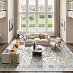 Lessymo 5x7 Area Rugs for Living Room, Washable Rug for Bedroom Kitchen Dining Room, Soft Vintage Carpet Non Slip, Large Boho Rug Low Pile for Entryway Dorm Nursery Kids Room Bedside, Grey/Brown