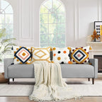 Merrycolor Boho Pillow Covers Modern Geometric Diamond Boho Pillows Decorative Throw Pillow Cases Yellow Blue Pink Soft Woven Tufted Pillow Cushion for Couch Sofa Bedroom