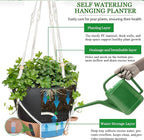 10 Inch Hanging Planters for Indoor Plants, 2 Pack Self Watering Hanging Baskets Flower Pots with Drainage Hole, Visual Reservoir & 2 Kinds of Plant Hanger for Outdoor Garden Home Decor（Black）