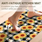 Sunflower Rugs for Kitchen Floor, Anti Fatigue Mats for Kitchen Floor Non Slip, 2PCS Rubber Kitchen Mat, Farmhouse Washable Cushioned Carpet Rug for Sink Laundry 5.7"×27.5" +15.7"×47" Black and White