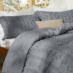 Bedsure Tufted Boho Comforter Set King Size - Grey Boho Bed Set, GentleSoft™ 3 Pieces Farmhouse Shabby Chic Embroidery Bedding, Gifts for Woman, Soft Jacquard King Comforter for All Seasons