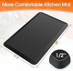 Kitchen Mat, Cushioned Thick Floor Comfort Mat, with Non-Slip Bottom, Water & Stain Resistant, Easy Clean Standing Desk Mat for Kitchen, Sink, Office (17.3"x28", Black)