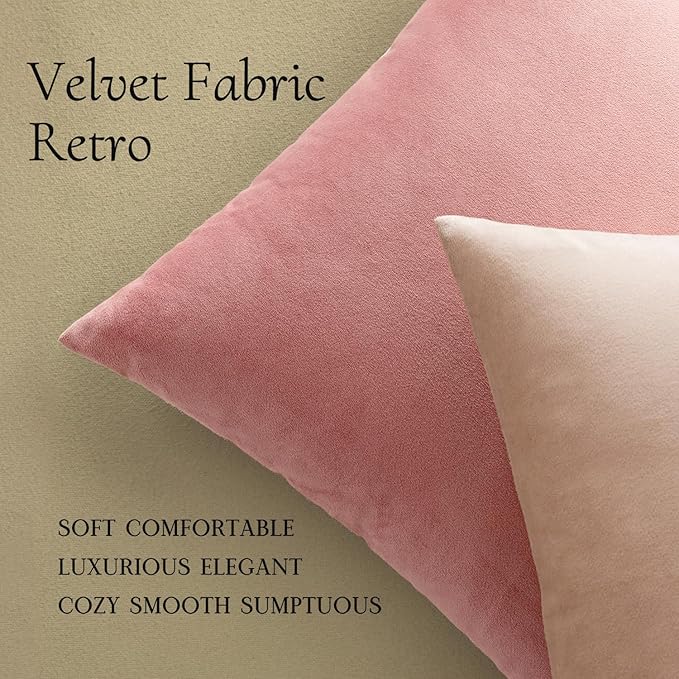 MIULEE 24x24 Inch Euro Sham Velvet Pillow Covers, Set of 2 Large Square Decorative Pillows -Dusty Pink Super Soft for King Bed, Sofa, Couch, Accent Chairs with Hidden Zipper
