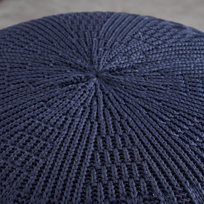 ARTPLAN - Round Knit Pouf - Woven Floor Ottoman - Handmade & Hand Stitched - 19.7 Dia x 12.8 High - Boho Home Décor - Living Room - Bedroom,Classic Blue