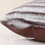 decorUhome Cozy Faux Fur Throw Pillow Covers 20x20 Set of 2 Decorative Soft Plush Striped Modern Farmhouse Boho Couch Pillow Cases with Velvet Back for Sofa Bed Living Room, Brown White