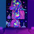 Trippy Tapestry Blacklight Tapestry for Bedroom Weed Decor Marijuana Cannabis Poster Smoking Tapestries Hippie Hippy Wall Tapestries Cool Asf Trippy Room Decor Weed Accessories Gifts 80"x 60"