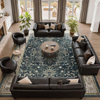 Dark Large 10x14 Area Rugs, Washable Non Slip Big Rug for Living Room Bedroom, Distressed Medallion Vintage Big Carpet Rugs for Dinig Room Family Rooms, Low Pile Thin, Midnight/Multi
