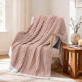 WRENSONGE Striped Throw Blanket, Pink Soft Cozy Fluffy Warm Hand Made Throw Blankets for Couch, Sofa, Chair, Bed, Camping, Picnic, Travel Lightweight Bed Blanket - 60"*80"
