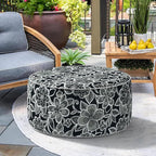 Indoor/Outdoor Inflatable Ottoman, All Weather Ottoman Pouf D31 x H14 inch, Round Foot Rest Ottomans, Portable Footstool for Patio,Garden, Porch, Home,Flower Black