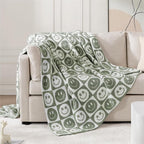 WRENSONGE Checkered Throw Blanket Seagrass Smiling Face Soft Cozy Fluffy Warm Hand Made Throw Blankets for Couch, Sofa, Chair, Bed, Camping, Picnic, Travel Lightweight Bed Blanket - 50"*60"