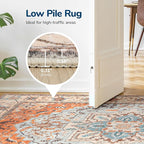Lessymo 8 x 10 Area Rugs for Living Room, Machine Washable Area Rugs Boho Faux Wool Low Pile Area Rug for Bedroom Floral Medallion Vintage Rugs with Non-Slip Rubber, Kid & Pet Friendly, Orange Beige