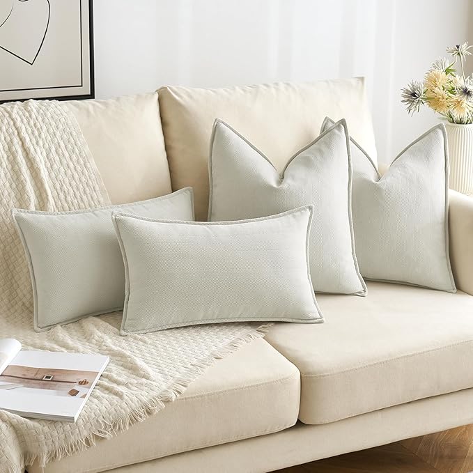 MIULEE Pack of 2 Cream Decorative Pillow Covers 26x26 Inch Soft Chenille Luxurious Couch Throw Pillows Farmhouse Cushion Covers Euro Shams with Elegant Design for Sofa Bedroom Spring Home Decor