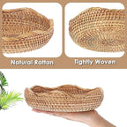 Hipiwe Natural Rattan Tray 8.5" Wicker Storage Bowls Hand Woven Basket Tray for Bread Fruit Key Round Fruit Baskets for Kitchen Entryway Tabletop Decorative Baskets Bowl