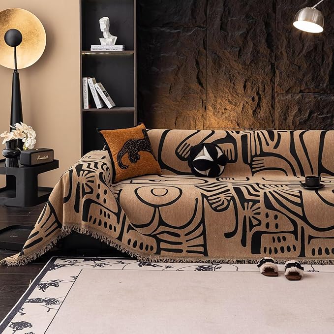 VClife Boho Sofa Cover Pet Sectional Couch Covers, Anti Slip Chenille Sofa Slipcover for 3 Seat, Unique Black Coffee Couch Sofa Covers for 3 Cushion Couch Washable Sofa Covers Throw, 71"X150"