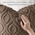 decorUhome Cozy Textured Euro Sham Throw Pillow Covers 24x24 Inch Set of 2, Soft Plush Faux Wool Brown Accent Couch Pillow Covers for Modern Farmhouse Sofa Bed Living Room