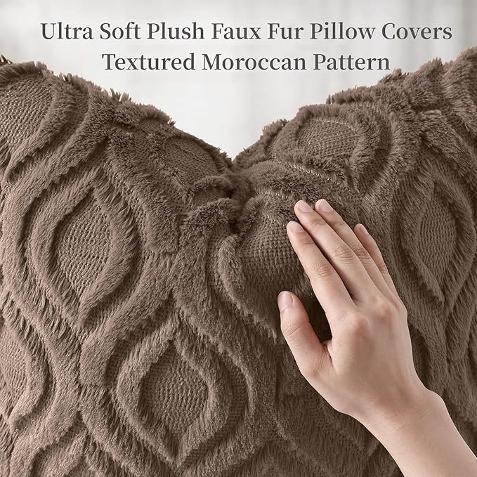 decorUhome Cozy Textured Euro Sham Throw Pillow Covers 24x24 Inch Set of 2, Soft Plush Faux Wool Brown Accent Couch Pillow Covers for Modern Farmhouse Sofa Bed Living Room