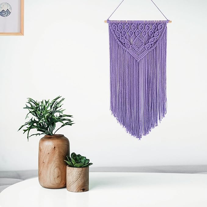 Winterdemoon Macrame Wall Hanging Boho Woven Tapestry Home Decor Purple