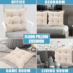 SINSOSSO Large Floor Pillows 22", Thickened Bite-Size Memory Foam Square Non-Slip Cushions for Office Back Support/Yoga/Chair Seat, Fashionable Color-Blocked Fabric & Washable, Beige, 2 PCS