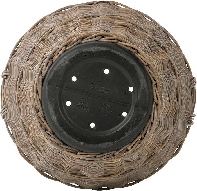 Kouboo Round Rattan Planter Basket with Handles - 11 Gallon Plastic Pot Liner with Drain Holes Included - No Saucer - Indoor and Outdoor Use