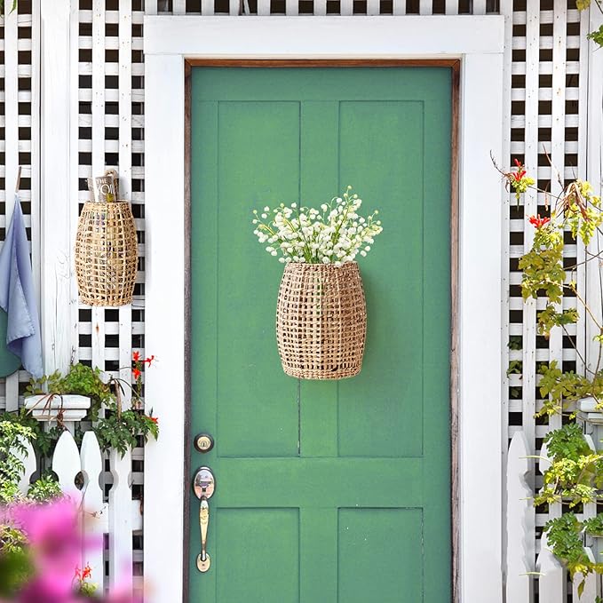 AceList Set of 2 Water Hyacinth Wall Hanging Baskets, Wall Basket Storage for Flowers & Plant, Decorative Boho Coastal for Front Door, Closet, Living Room or Entrance (Original)