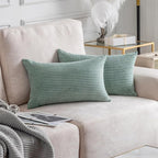 Home Brilliant Rectangle Throw Pillow Covers 12x20 Set of 2 Solid Striped Velvet Oblong Throw Pillows for Couch Chair Winter Decor, 12 x 20 inch, Iceburg Green
