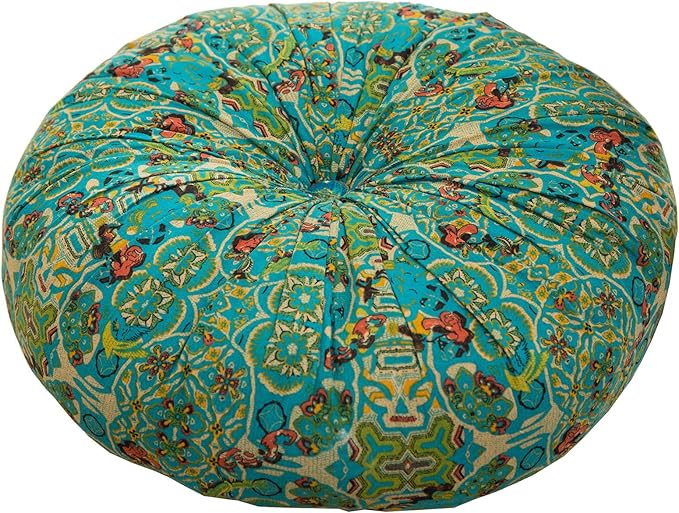 Moroccan Printed Round Chair Pads Cotton Linen Soft Comfort Chair Cushion Colorful Pompom Seat Cushions for Indoor Dining Room and Kitchen Chairs (Blue,22x22 Inch)