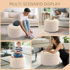 Round Stuffed Pouf Ottoman Foot Rest for Couch Round Ottoman with Foam Chunk Filling Stripe Faux Fur Ottomans for Living Room Floor (26"x18",Beige)