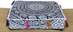 ICC Large Square Cotton Mandala Cushion Cover Hippie Ottoman Pouf Cover Daybed Floor Pillow Cover with Heavy Duty Zipper Seating Ottoman Poufs Dog-Pets Bed (Black & White Flower, 18" Square)