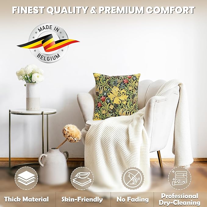 Charlotte Home Furnishings Throw Pillow Covers Decorative Boho Pillow Cover for Couch Living Room Golden Lily Black Square Cushion Cases 18x18 in European Cotton Jacquard Woven Cozy Bedroom Decor