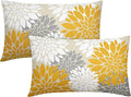 Yellow White Grey Gray Pillow Covers 12X20 Inch Set of 2, Modern Dahlia Floral Print Decorative Rectangle Throw Pillow Covers Outdoor Farmhouse Cushion Case for Home Couch Sofa Bed Decoration